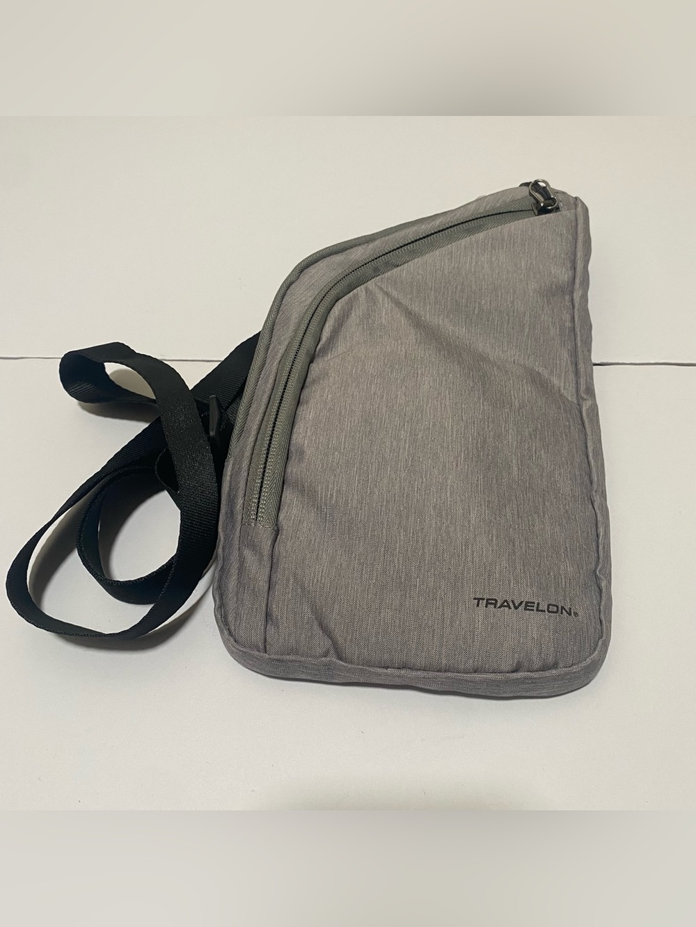Travelon Gray Sling Belt Bag with Black Adjustable Strap